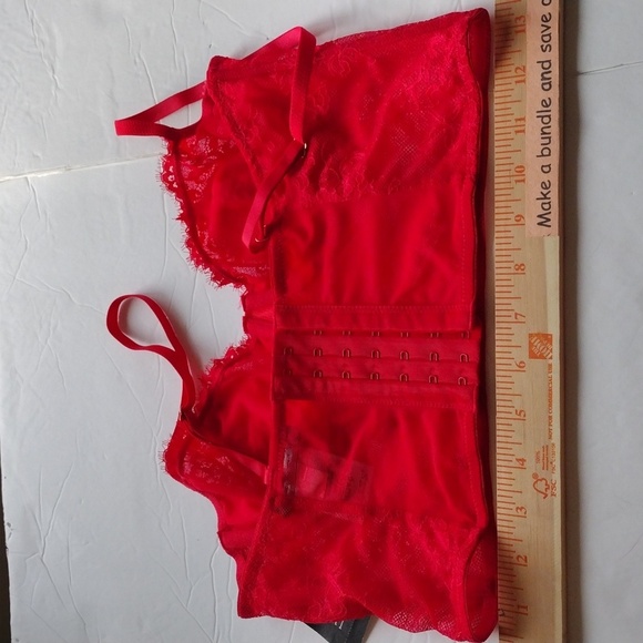 INC International Concepts Sz M Longline Underwire Bra Lace Bustier Red - Picture 6 of 8